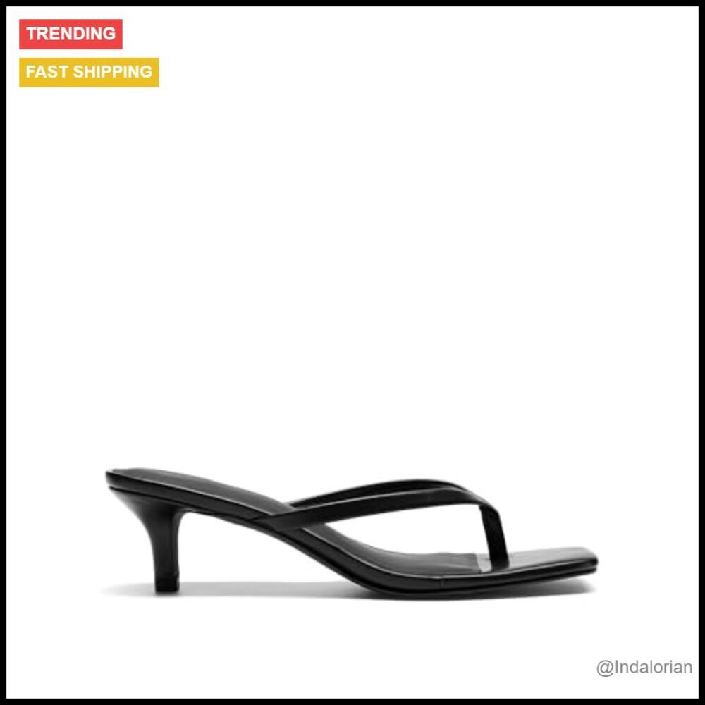 Faux Leather Kitten Heel Sandals Square Toe Slip On - Picture 3 of 7